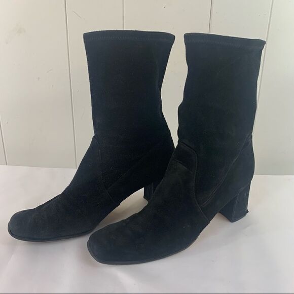 Black Sock Boots Booties Stuart Weitzman Yuliana 60 Stretch Suede 7 - Picture 1 of 9